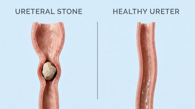 Ureteral stone blocks flow in urinary tract