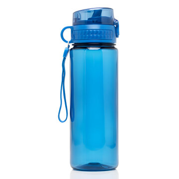  Blue Reusable Plastic Water Bottle on White Background