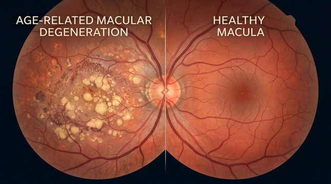 Macular degeneration eye condition comparison in retinal scan