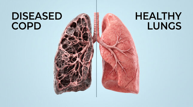 Lungs diseased versus healthy in medical comparison