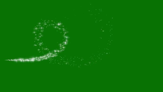 Magical white sparkle line animation with glowing fairy dust trail, glittering stars, luminous particles and elegant twinkle effects for festive video on green screen overlay in 4k