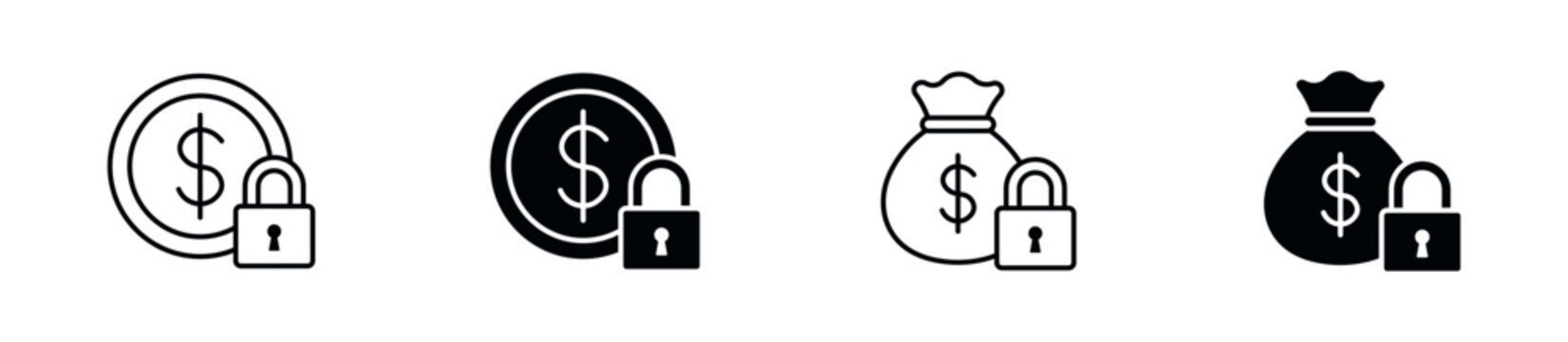 Fixed Income Icon Set. Secure Investment, Protected Savings, Financial Security and Locked Money Symbols. Vector Illustration.