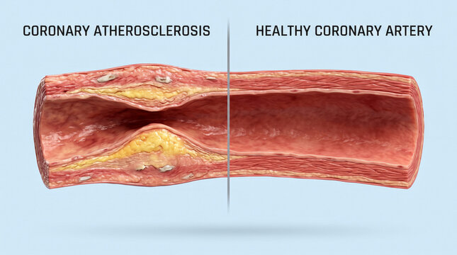 Coronary artery disease comparison in medical illustration