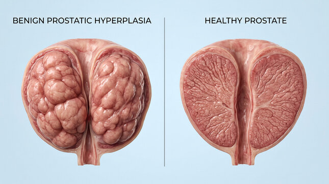 Enlarged prostate compared to healthy gland