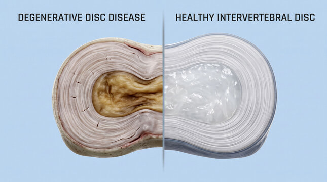 Degenerative disc disease compared to healthy disc in spine