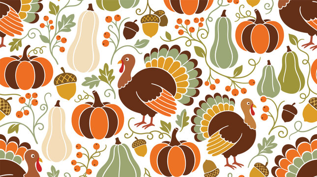 A vibrant and festive autumn background featuring pumpkins turkeys gourds and leaves perfect for thanksgiving celebrations and fall themed designs creating a warm atmosphere