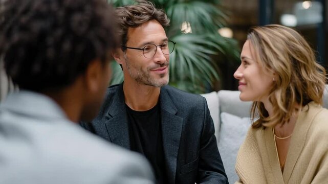 Couple Consulting With Professional Advisor In Modern Office