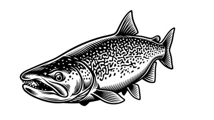 Fototapeta premium Lake trout fish fishing vector illustration logo black and white