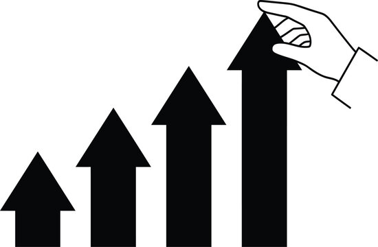 Business Growth Hand Placing Arrow Silhouette Vector