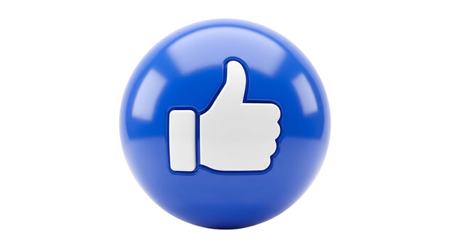 Blue sphere with white thumb up icon as cut out PNG