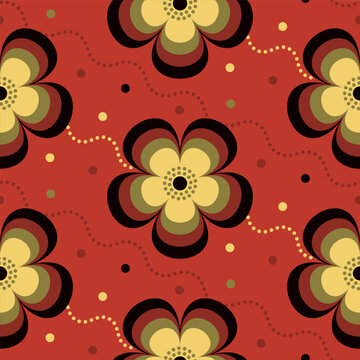 Retro floral Mid Century modern stylized flowers, 1970s mod seamless vector pattern illustration