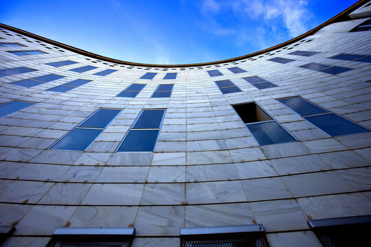 Curved facade of Palace of Law in Lleida, Spain