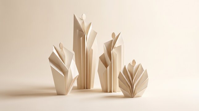 Origami people standing together in a group