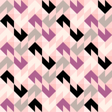 Bright bold vibrant abstract geometric quilt seamless vector pattern, color block technology, geometric colorful patchwork background, pink backdrop
