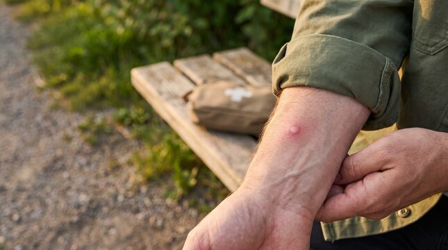 Insect Bite On Wrist Revealed Under A Rolled-Up Sleeve