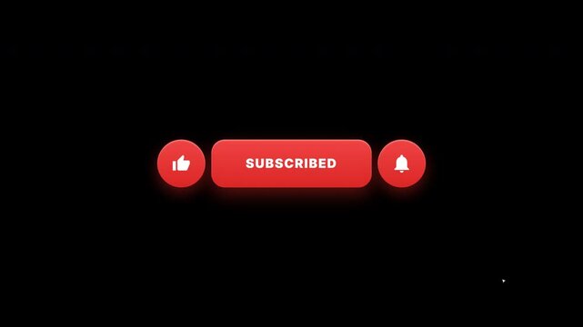 Red subscribe pop up with like and notify button, social media icons, notification bell animation
