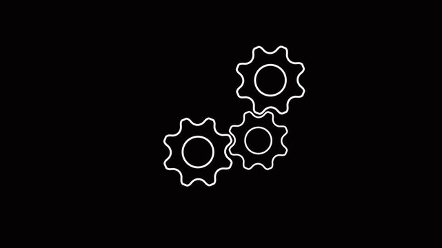  cogwheel gear icon logotype rotating animation. Gear icon animation with spinning black gears and dashed lines suits tech tutorials  