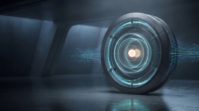 Abstract digital technology background featuring a glowing circular portal representing the future of global cloud computing infrastructure