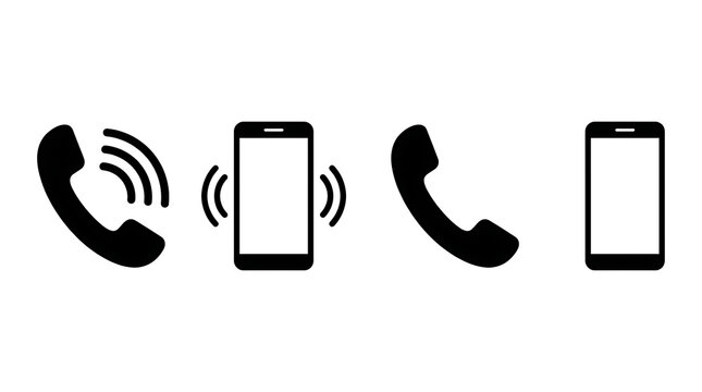 Set of phone call and mobile smartphone icons for communication and contact interface design.