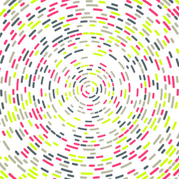 Bright multicolor Round Concentric Circles with dashed lines, Vector Illustration,