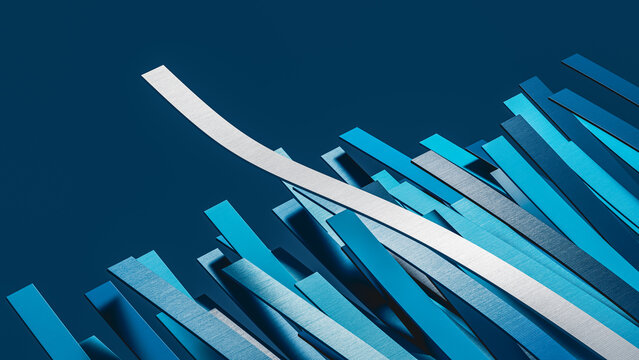 White Leader Ribbon Rising Above Blue Metallic Lines