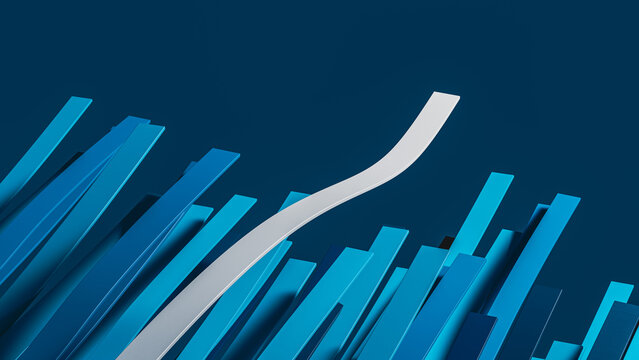 White Leadership Path Rising Across Abstract Blue Bars
