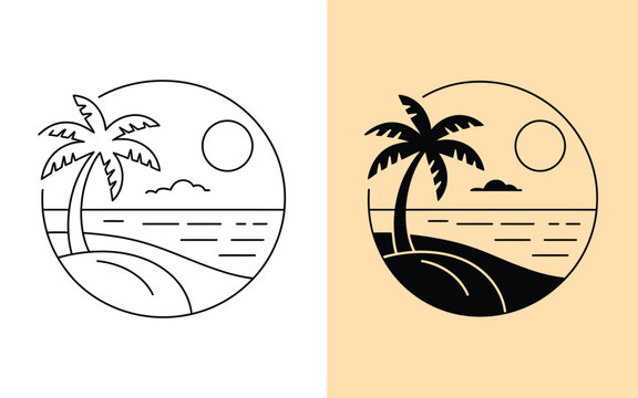 Tropical beach badge with palm tree and sun vector art tropical illustration
