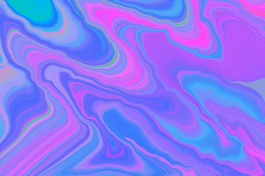 Iridescent fluid abstract background with neon contour waves