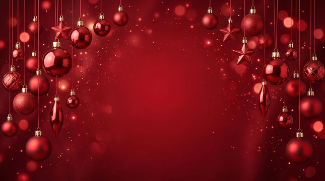 Elegant red background with blurred hanging lights for festive celebrations and events
