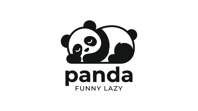Cute cartoon panda logo with text panda funny lazy.