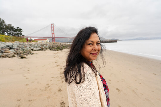 portrait of indian woman at beach san francisco