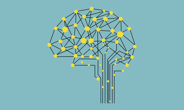 Simple neural network brain illustration with yellow nodes