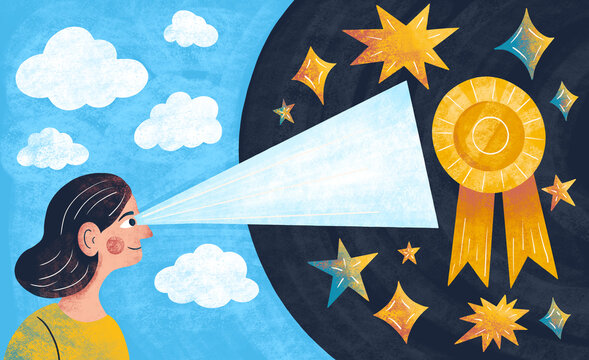 Person dreams of success and reward