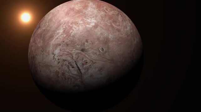 Dwarf planet Makemake rotating in deep space with distant sun light