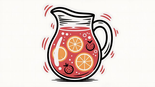Glass pitcher of fresh red fruit punch with citrus slices