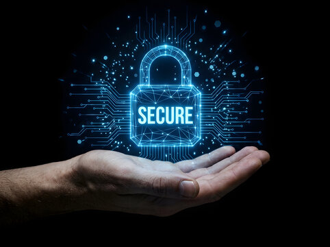 Visualizing proactive digital security, a human hand presents a glowing virtual padlock, representing robust data protection and network safety in the interconnected world