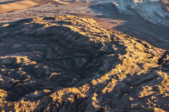 Eroded desert terrain in Valle de Marte, Atacama, Chile