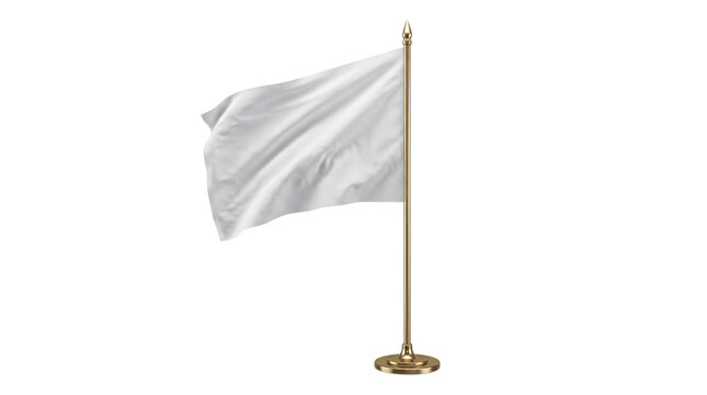 White flag waving on a golden pole with png on isolated transparent background