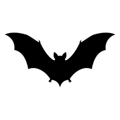 Fototapeta premium Black flying bat silhouette vector illustration. Halloween animal sign. Spooky creature outline design. Scary mammal icon for logos and decorations.