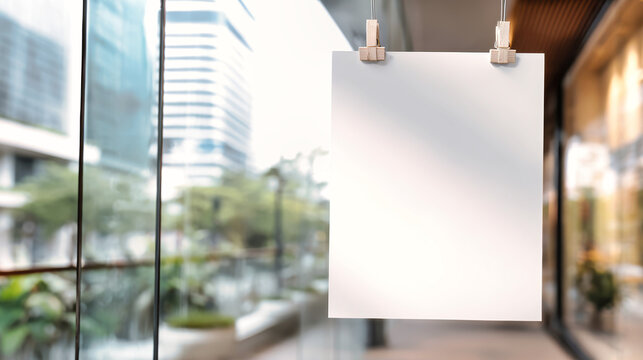 A simple A4 poster is displayed on a glass door of an urban shop