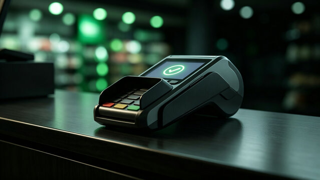 Contactless Payment Terminal Displaying Successful Transaction Checkmark