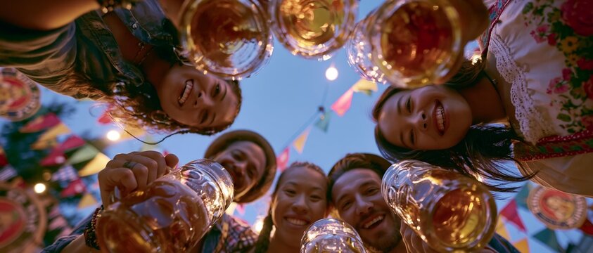 Close-up view of people cheering with drinks at celebration party