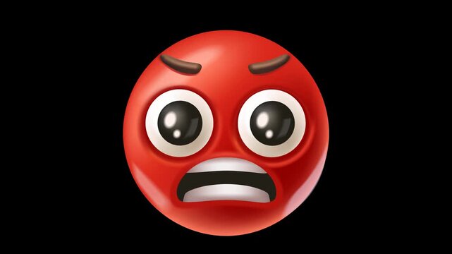 Animated red angry face with frustrated expression and steam effect, isolated with alpha channel for emotion, conflict, stress and reaction concepts