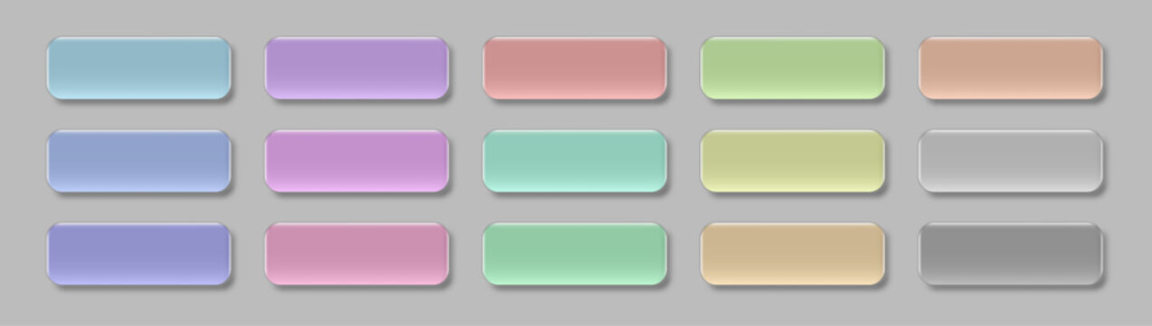 Colorful Glassmorphic UI Button Set with Soft Pastel Gradients and Drop Shadows Editable AI file