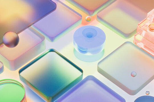 Iridescent Glass Tiles and Spheres 3D Abstract