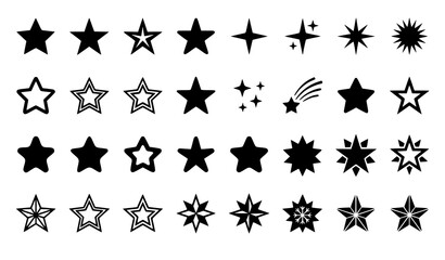 Fototapeta premium Large Star Sparkle Shine Rating and Christmas Black Vector Icon Collection