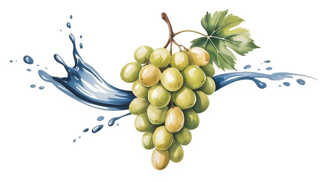 Fresh green grapes with splashing water illustration