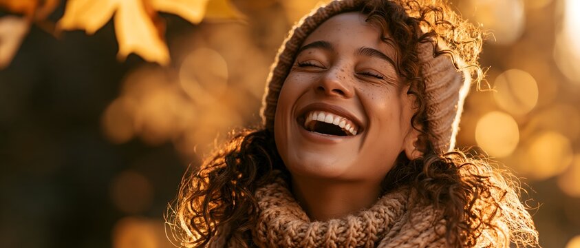 Happy person enjoying fall outdoors