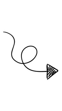 Hand-drawn arrows with curls and loops, sketched directional signs, vector doodles for web design, minimal black line art icons, presentation pointers, editable strokes
