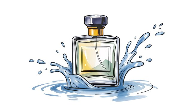 Glass perfume bottle with fresh water splash illustration